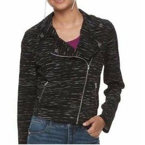 Candies Moto Jacket Jr L Black Long Sleeve Crop Zip Up Studded Collar Teen Girls